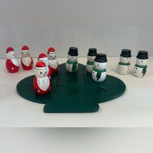Vintage Wooden Christmas Tic Tac Toe Game Set – Santa & Snowmen